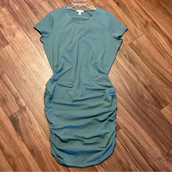 Nine West Minimalist Mint Green Ruched Bodycon Short Sleeve Midi Dress XXL - Picture 1 of 8